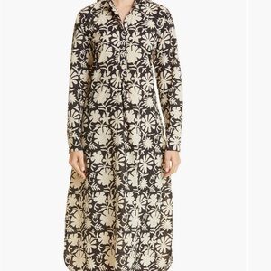 Miille Resort Sadie Long Caftan Floral Black and Cream Midi Dress